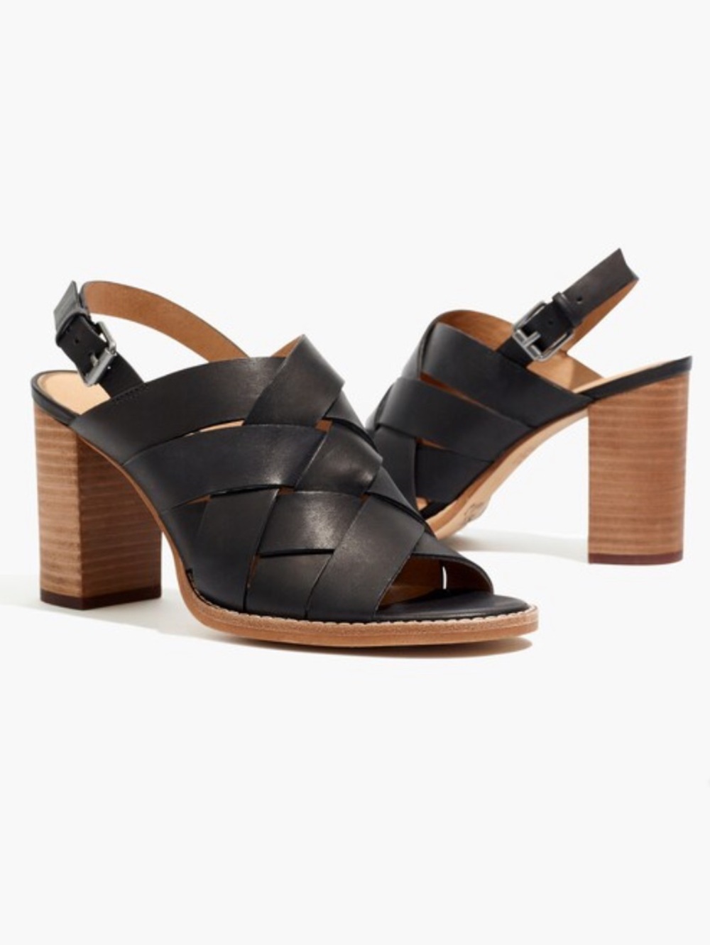 Madewell The Cindy Sandal Black Woven Leather Block-Heel • 6